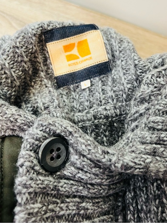 Boss Gray Knit Shawl Collar Button Cardigan - Picture 3 of 5